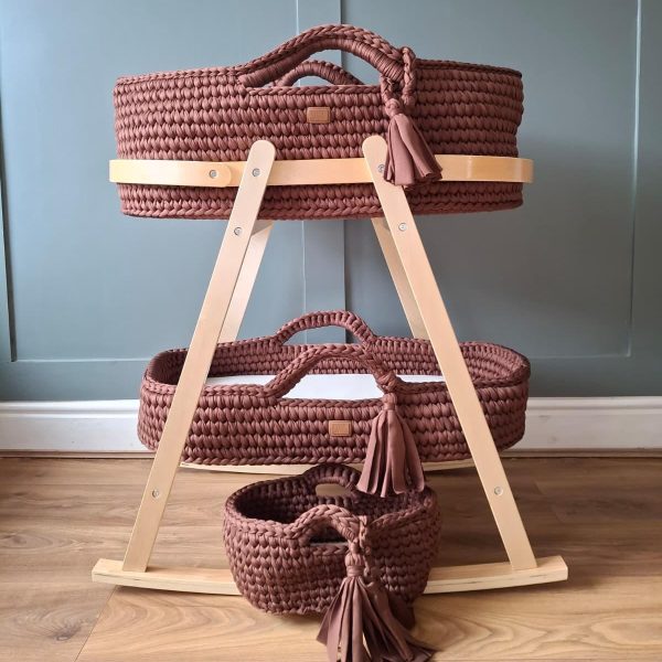 Open-Top Crochet Moses Basket with Stand, Chocolate